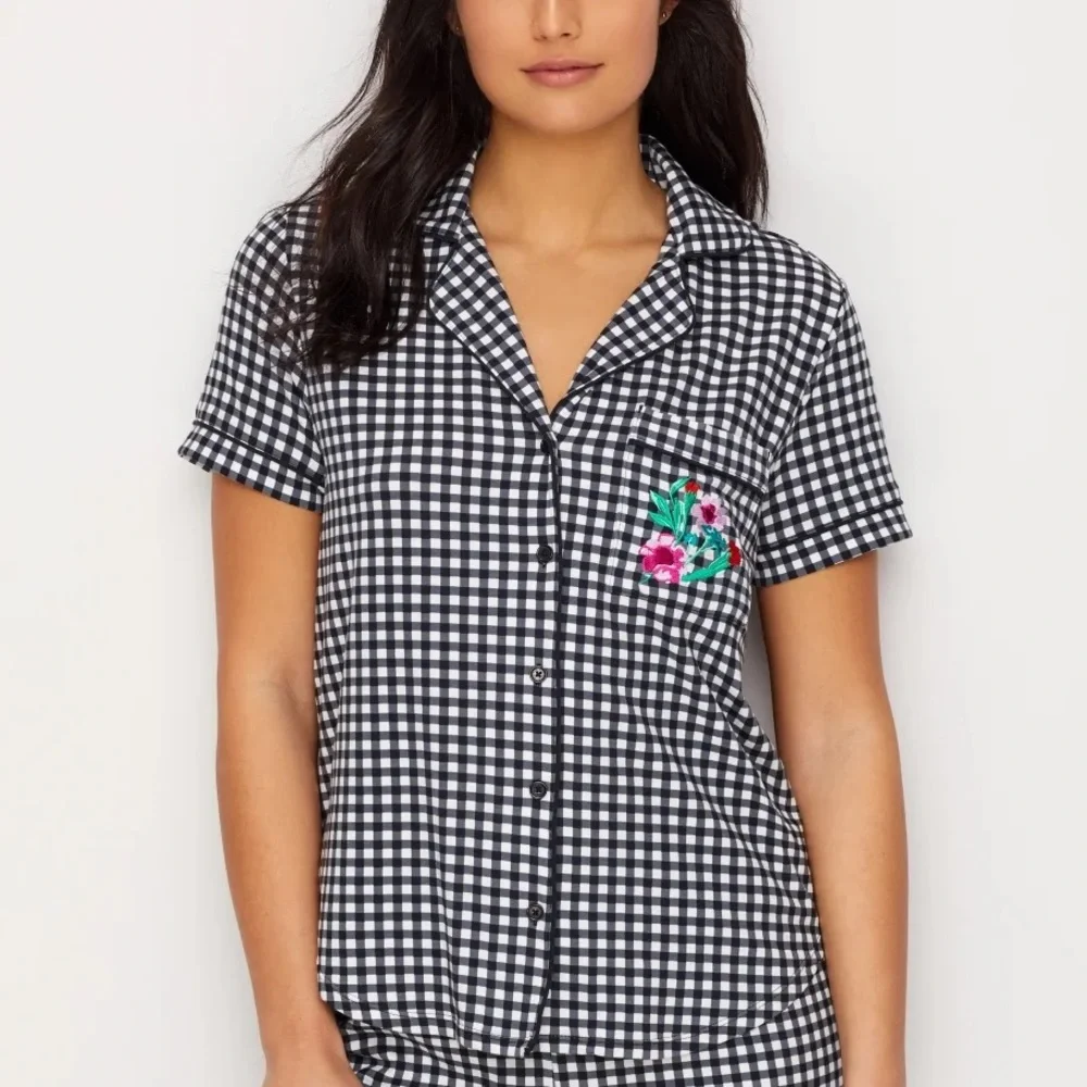Kate Spade Pajama Top Gingham Print Jersey Knit Short Sleeve Sleep Women’s XL